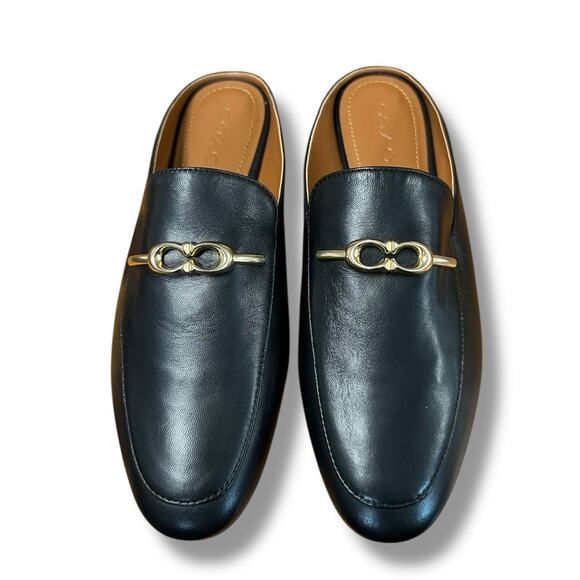 COACH Sienna Leather Slide Loafer Shoes Mule Clog Black Gold Luxury Women Sz 7.5 - Picture 9 of 16